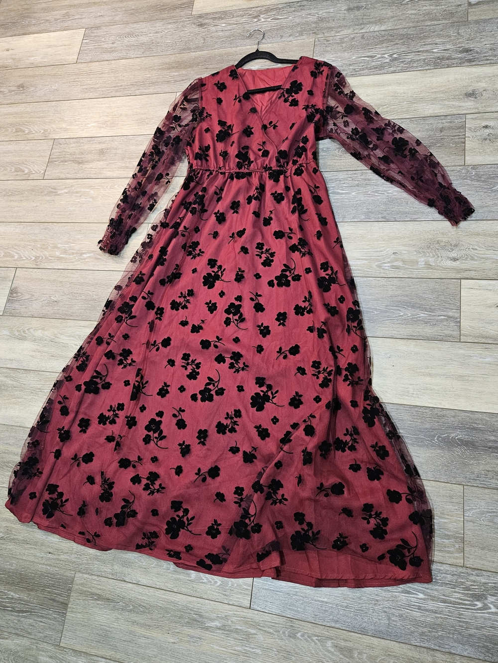 Amazon Women's Red Floral Mesh Maxi Dress Size Large